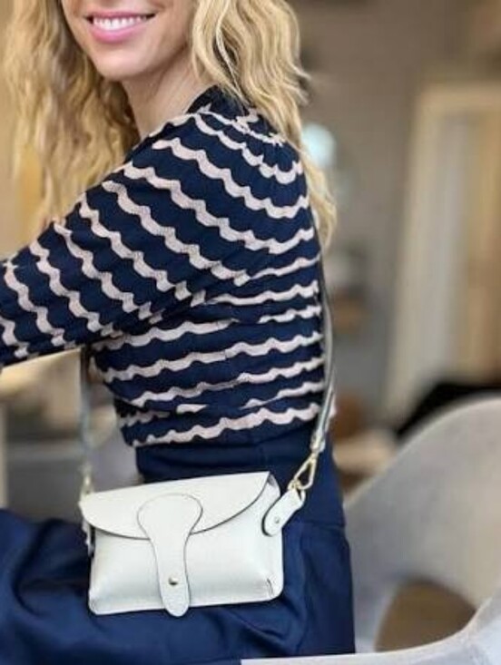 Handbags - Cream Leather Small Crossbody Bag with Gold Hardware